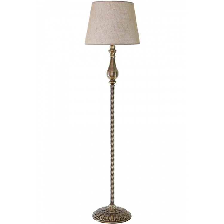 Bronz Eskitme Kaplama Solid Burgulu Tek Ayaklı Metal Lambader - Başlık Çuval Bezi Efektli