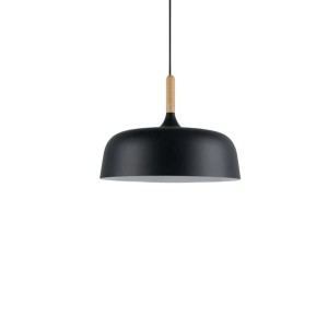 Brooks Siyah Metal Ahşap Detaylı Tekli Avize Sarkıt Salon Mutfak Ofis Hotel Cafe Butik Avize