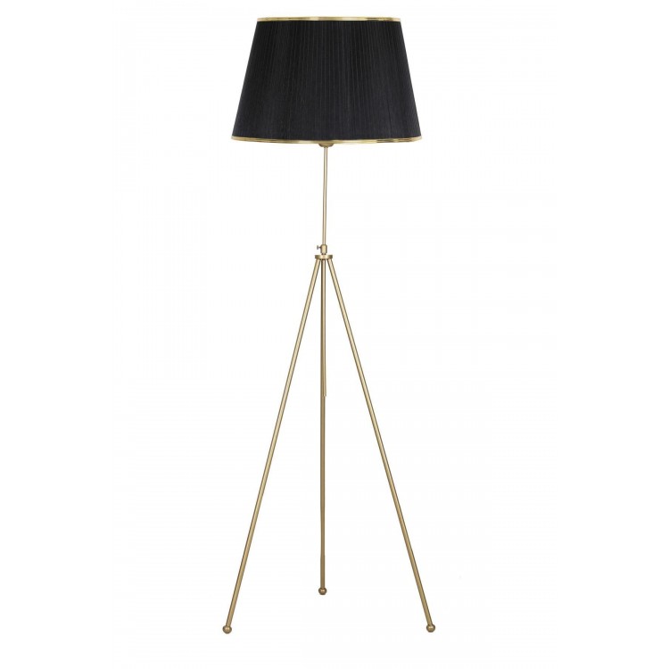Noa Eskitme Tripod Boyu Ayarlanabilir Metal Lambader - Gold Şeritli Organze Siyah