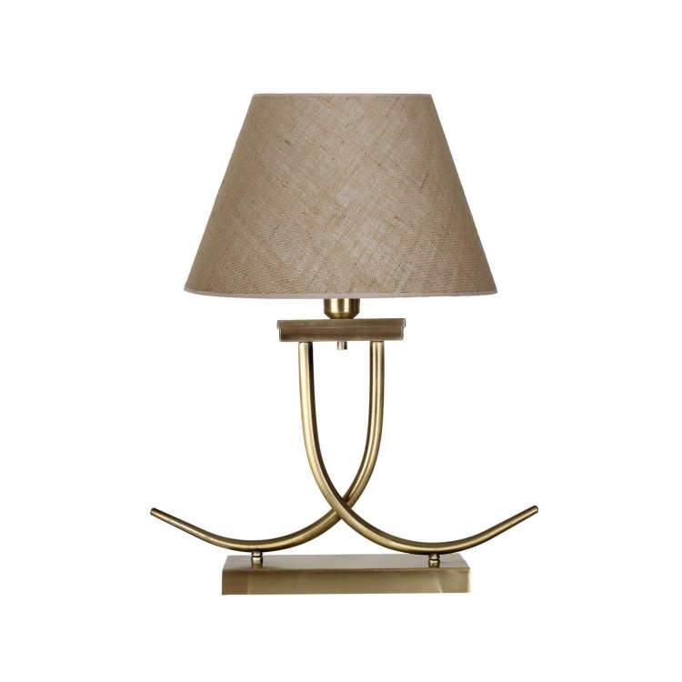 Koch Eskitme Mat Gold Kaplama Metal Abajur - Çuval Bezi Efektli