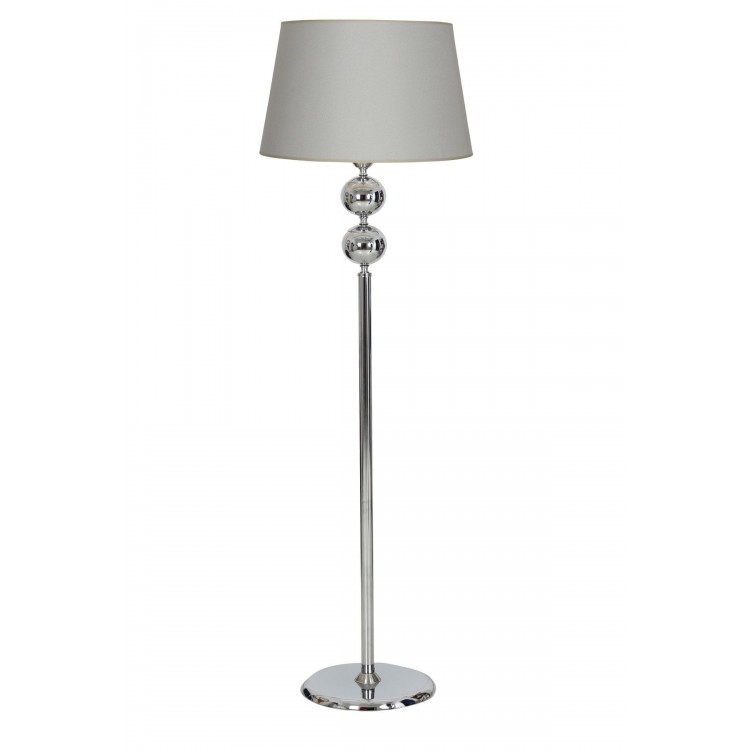 Krom Kaplama Çift Küre Metal Tek Ayaklı Lambader Konik Düz Gri