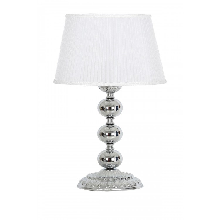 Krom Kaplama Trois Üçlü Küre Desenli Metal Abajur Pileli Beyaz