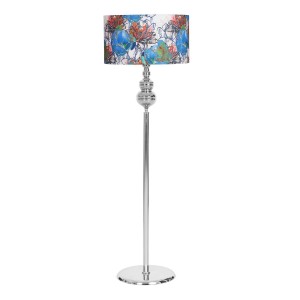 Munch Krom Kaplama Metal Düz Tek Ayaklı Lambader - Flowers Desenli