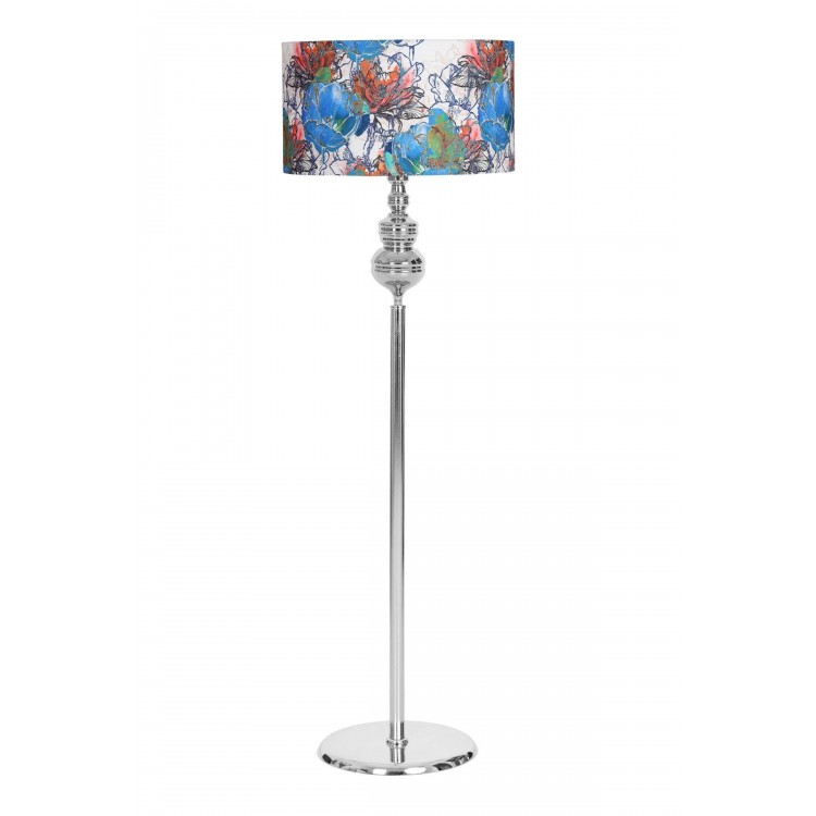 Munch Krom Kaplama Metal Düz Tek Ayaklı Lambader - Flowers Desenli