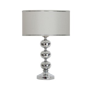 Krom Kaplama Üçlü Küre Metal Abajur Krom Şeritli Beyaz