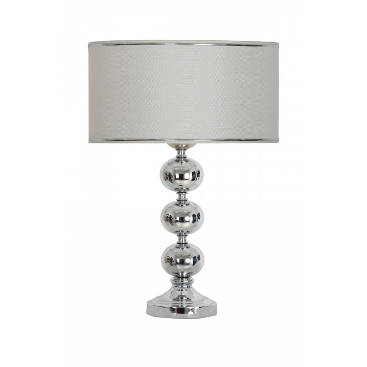 Krom Kaplama Üçlü Küre Metal Abajur Krom Şeritli Beyaz