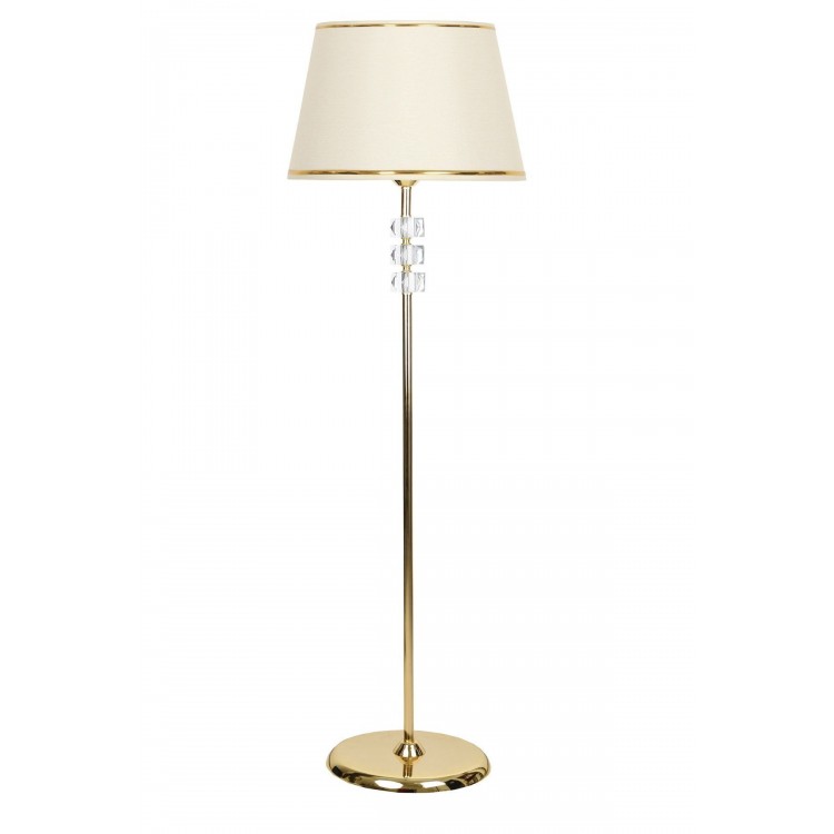 Lille Gold Kaplama Üçlü Kare Kristal Detaylı Metal Lambader - Gold Şeritli Krem