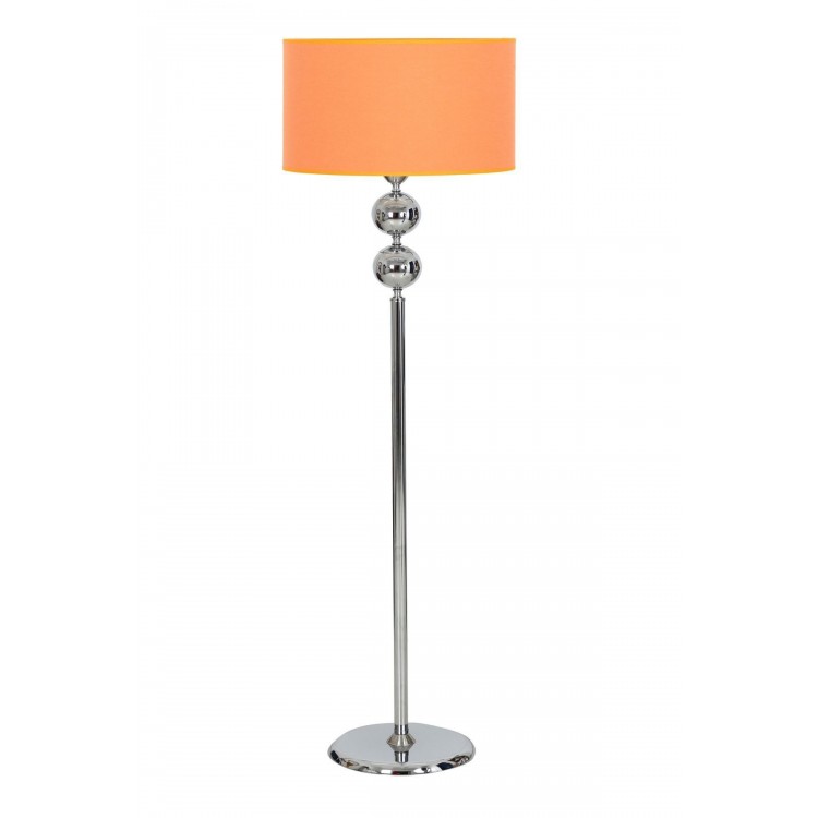 Krom Kaplama Çift Küre Metal Tek Ayaklı Lambader Silindir Turuncu