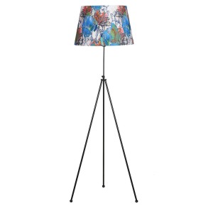 Noa Siyah Kaplama Tripod Boyu Ayarlanabilir Metal Lambader - Flowers Desenli