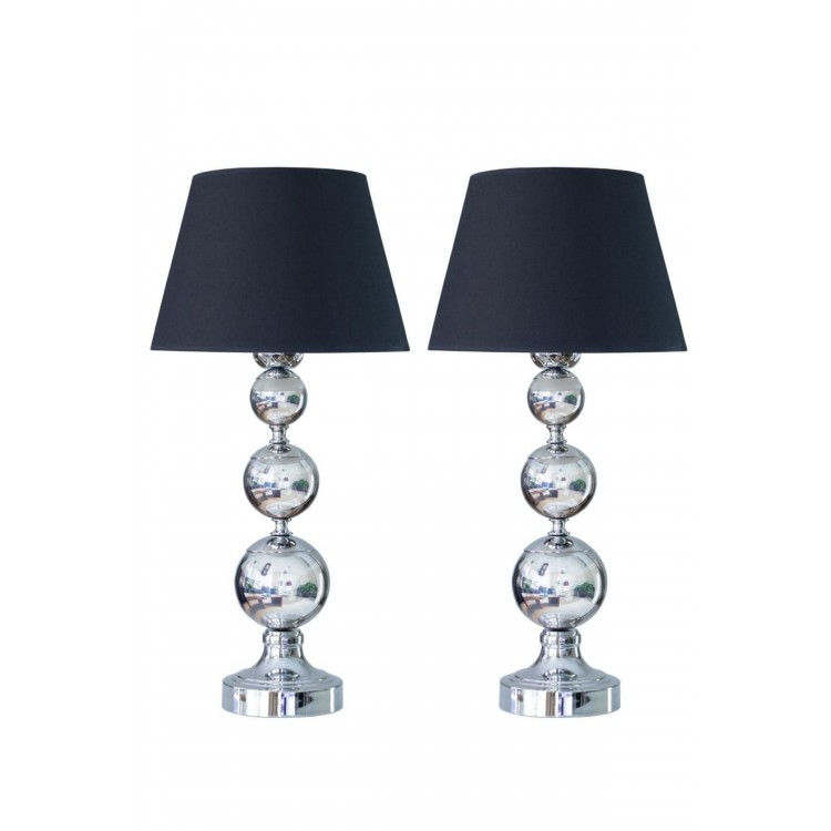 Krom Nikel Kaplama Üçlü Küre Modern Metal Abajur - Siyah Başlık (iki Adet)