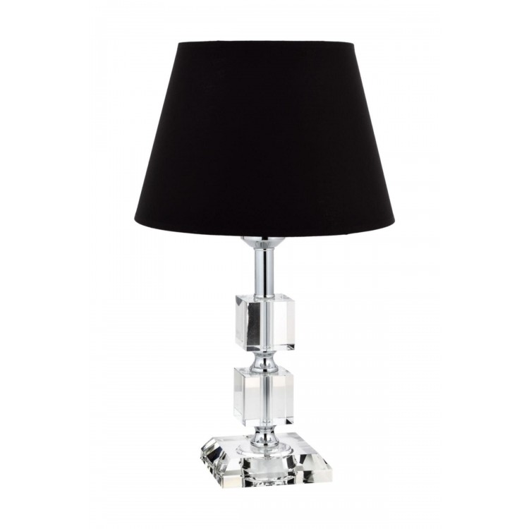 Krom Kaplama Kare Kristal Detaylı Modern Abajur, Modern Gece Lambası Siyah Başlık