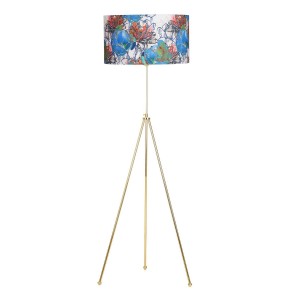 Noa Gold Kaplama Tripod Boyu Ayarlanabilir Metal Lambader - Flowers Desenli