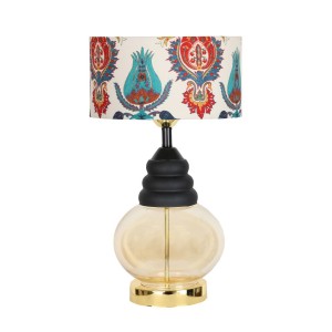 Vaduz A02 Gold Ayaklı Modern Cam Abajur Lale Desenli