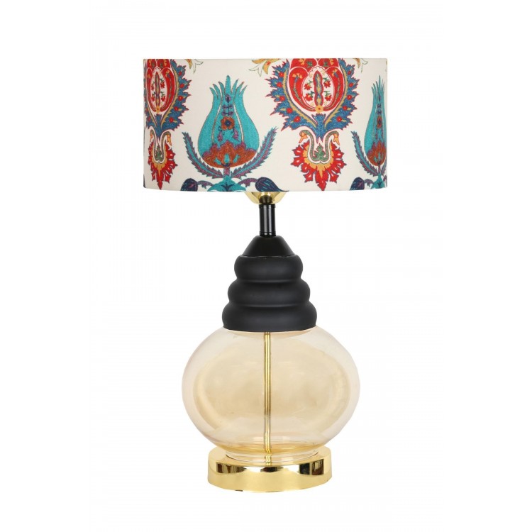 Vaduz A02 Gold Ayaklı Modern Cam Abajur Lale Desenli