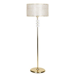 Lille Gold Kaplama Üçlü Kare Kristal Detaylı Metal Lambader - Gold Şeritli Sarı Kırçıl