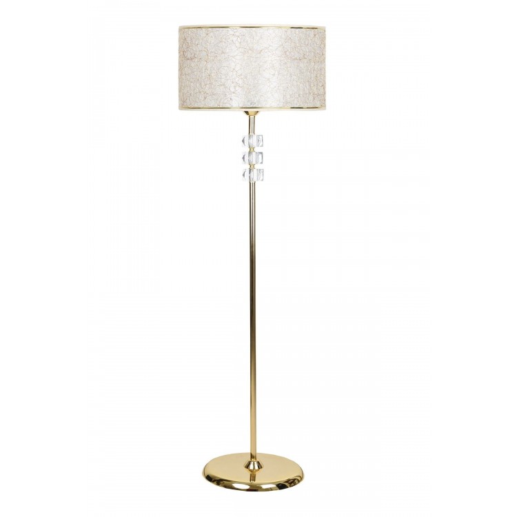 Lille Gold Kaplama Üçlü Kare Kristal Detaylı Metal Lambader - Gold Şeritli Sarı Kırçıl