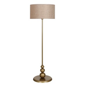 Lima Eskitme Kaplama Düz Metal Ayaklı Lambader - Gold Şeritli Hasır Açık Kahve