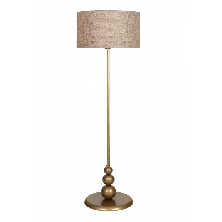 Lima Eskitme Kaplama Düz Metal Ayaklı Lambader - Gold Şeritli Hasır Açık Kahve