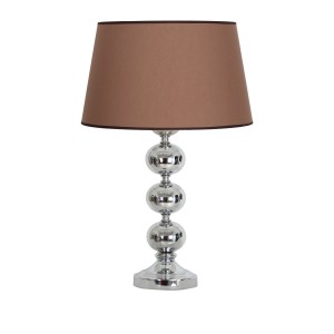 Krom Kaplama Üçlü Küre Metal Abajur Sütlü Kahverengi