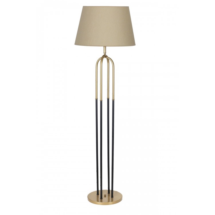 Houston Eskitme  Mat Gold Detaylı Metal Lambader - Hasır Bej