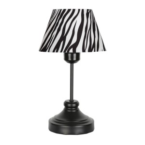 Onze Siyah Kaplama Metal Abajur, Masa Lambası - Zebra Desenli