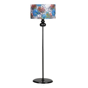 Balance Siyah Kaplama Özel Tasarım Metal Lambader - Flowers Desenli