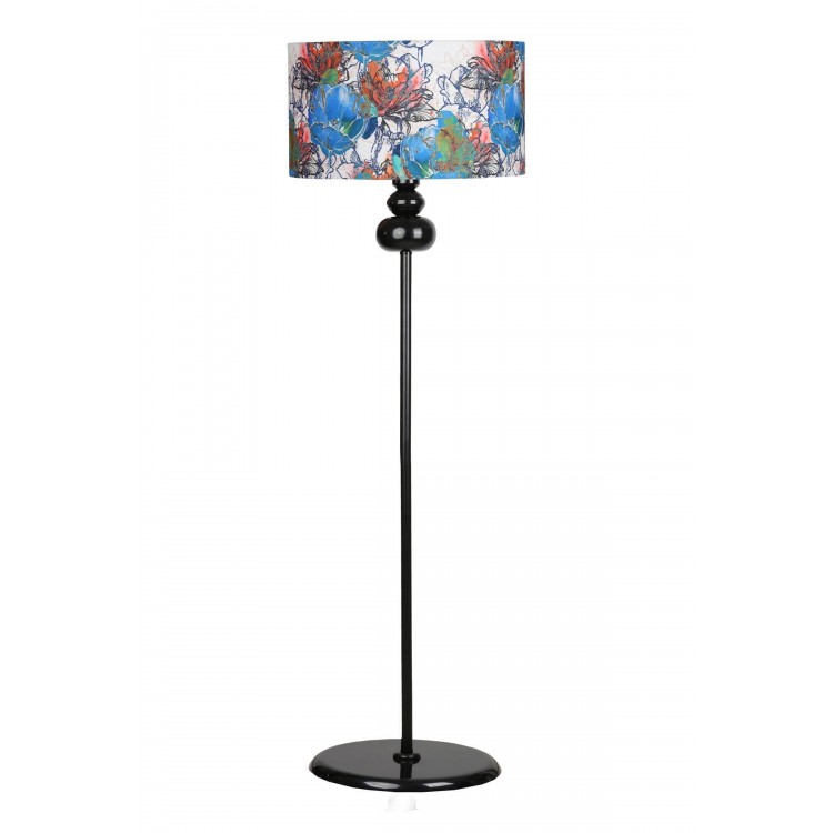 Balance Siyah Kaplama Özel Tasarım Metal Lambader - Flowers Desenli