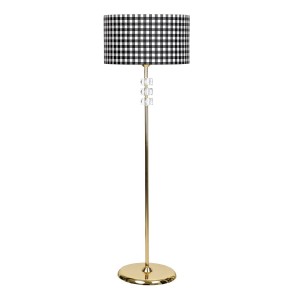 Lille Gold Kaplama Üçlü Kare Kristal Detaylı Metal Lambader - Siyah Beyaz Ekose