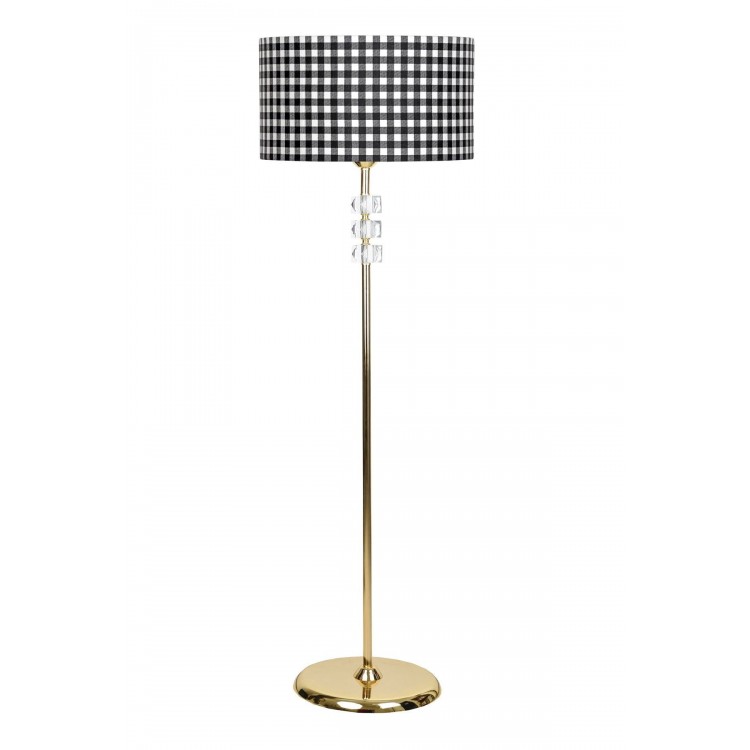 Lille Gold Kaplama Üçlü Kare Kristal Detaylı Metal Lambader - Siyah Beyaz Ekose