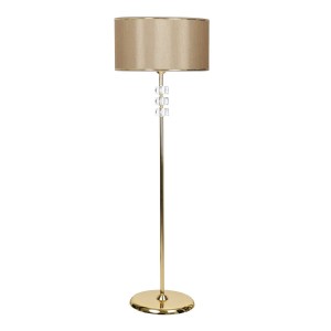 Lille Gold Kaplama Üçlü Kare Kristal Detaylı Metal Lambader - Gold Şeritli Vizon