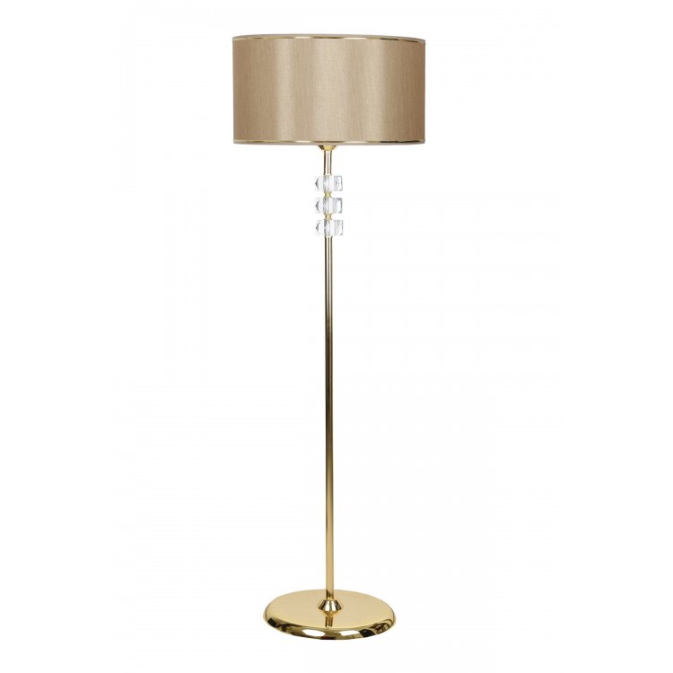 Lille Gold Kaplama Üçlü Kare Kristal Detaylı Metal Lambader - Gold Şeritli Vizon