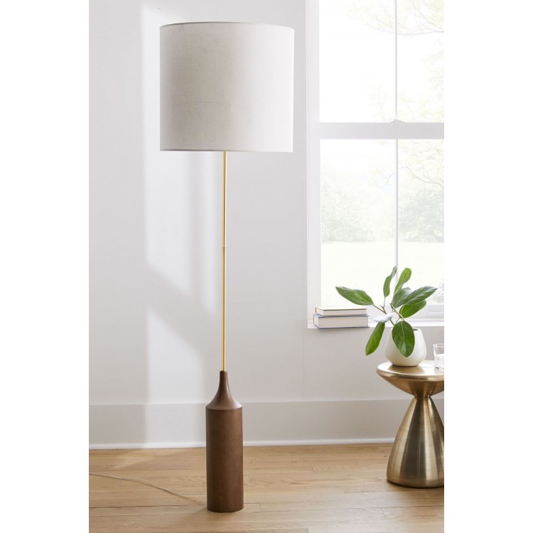 Lyons Ceviz Ahşap Ayaklı Gold Metal Detaylı Lambader - Beyaz