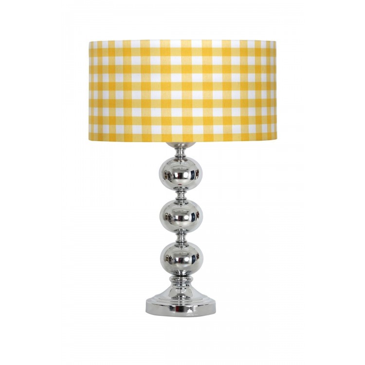 Krom Kaplama Üçlü Küre Metal Abajur - Sarı Beyaz Dama
