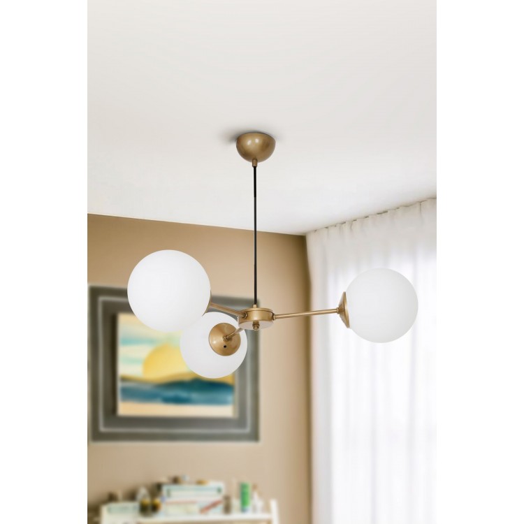 Rima 3lü Eskitme Mat Gold Beyaz Camlı Modern Genç Odası Yemek Masası Üstü Salon Avize