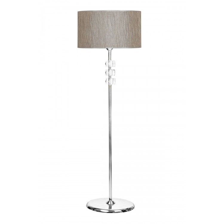 Lille Krom Kaplama Üçlü Kare Kristal Detaylı Metal Lambader - Gri Yaldızlı