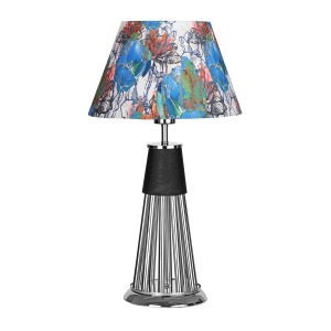 Orleans Krom Kaplama Metal Çubuklu Özel Tasarım Metal Abajur - Flowers Desenli