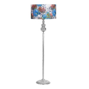 Munch Krom Kaplama Metal Burgulu Tek Ayaklı Lambader - Flowers Desenli