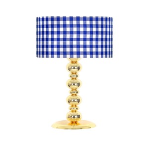 Gold Kaplama Blanc Metal Abajur - Mavi Beyaz Desenli Gold Kaplama Blanc Metal Abajur - Mavi Beyaz Desenli