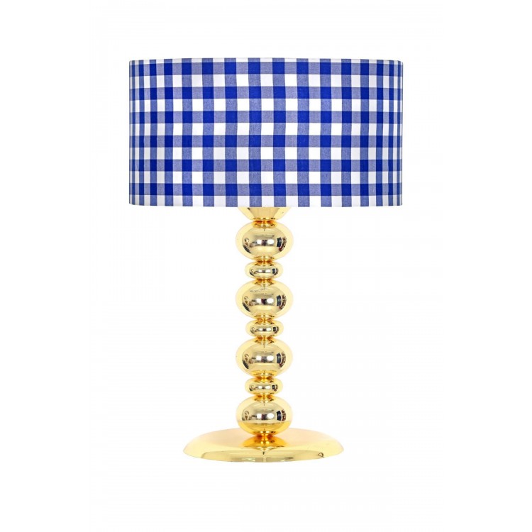 Gold Kaplama Blanc Metal Abajur - Mavi Beyaz Desenli