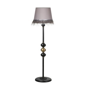 Siyah Kaplama Üçlü Küre Eskitme Detaylı Modern Tek Ayaklı Metal Lambader - Püsküllü Gri