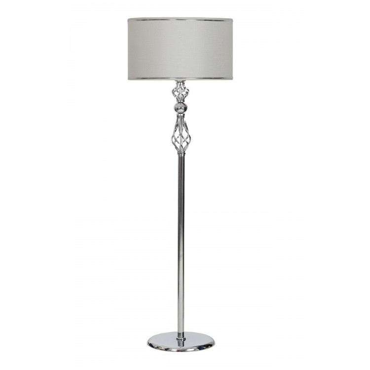 Krom Kaplama Şelale Düz Metal Tek Ayaklı Lambader - Krom Detaylı Beyaz