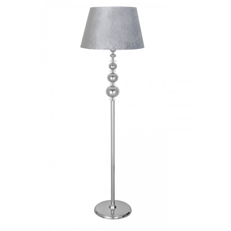 Kristal Taşlı Üçlü Küre Krom Kaplama Metal Lambader - Kadife Gri