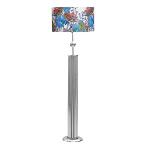 Odeon Krom Kaplama Küre Detaylı Metal Çubuk Lambader - Flowers Desenli