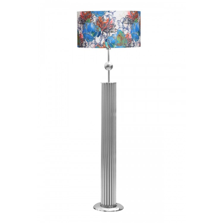 Odeon Krom Kaplama Küre Detaylı Metal Çubuk Lambader - Flowers Desenli