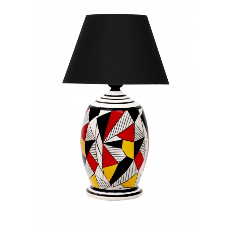 Handmade Geometric Coated Özel Tasarım Abajur - Krom Şeritli Gri