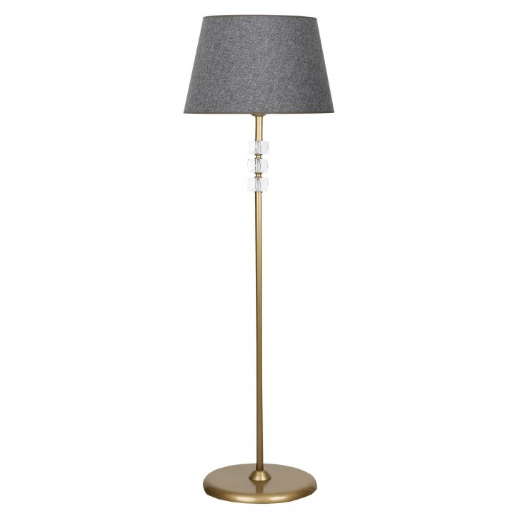 Lille Eskitme Üçlü Kare Kristal Detaylı Metal Lambader - Hasır Gri