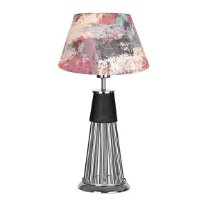 Orleans Krom Kaplama Metal Çubuklu Özel Tasarım Metal Abajur - Red Mixed Desenli