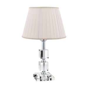 Krom Kaplama Kare Kristal Detaylı Modern Abajur, Modern Gece Lambası Krem Pileli Başlık Krom Kaplama Kare Kristal Detaylı Modern Abajur, Modern Gece Lambası Krem Pileli Başlık
