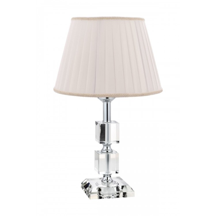 Krom Kaplama Kare Kristal Detaylı Modern Abajur, Modern Gece Lambası Krem Pileli Başlık