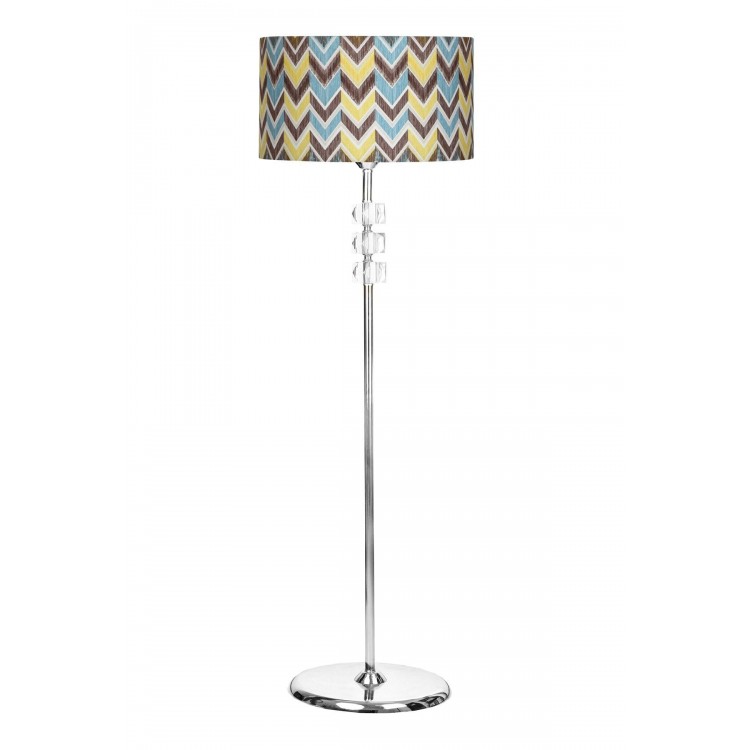 Lille Krom Kaplama Üçlü Kare Kristal Detaylı Metal Lambader - Çvi Desenli